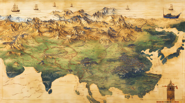 Map of the mongol empire at its peak in ad. Mongolian Empire. Illustration