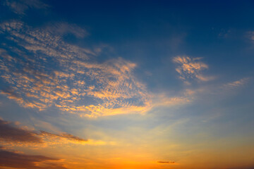 Beautiful sunset with sun and blue sky.
