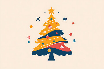 A minimalist flat art design of a Christmas tree, featuring simple lines and shapes to represent the festive symbol. 