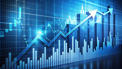 image depicts abstract financial chart with upward trends represented by arrows, symbolizing growth and progress in data analysis. vibrant blue tones enhance modern and dynamic feel of financial