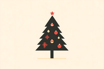 A minimalist flat art design of a Christmas tree, featuring simple lines and shapes to represent the festive symbol. 