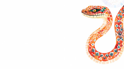 Obraz premium Watercolor snake with edge illustration, large copy space, snake banner on white background, place for text