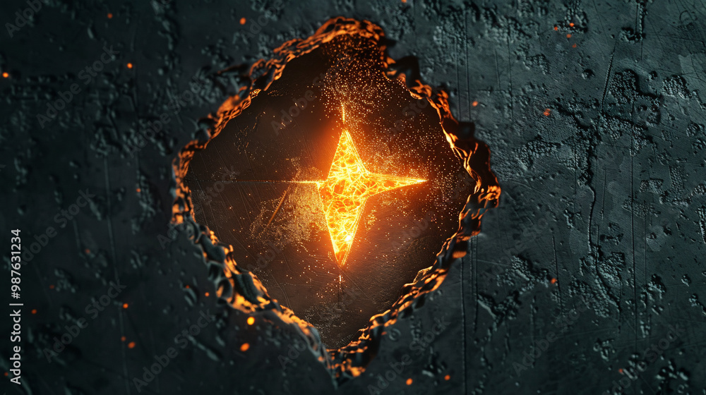 Poster a 3d blacksmith forging through an anvil-shaped opening in the center. with surrounding blank copy s
