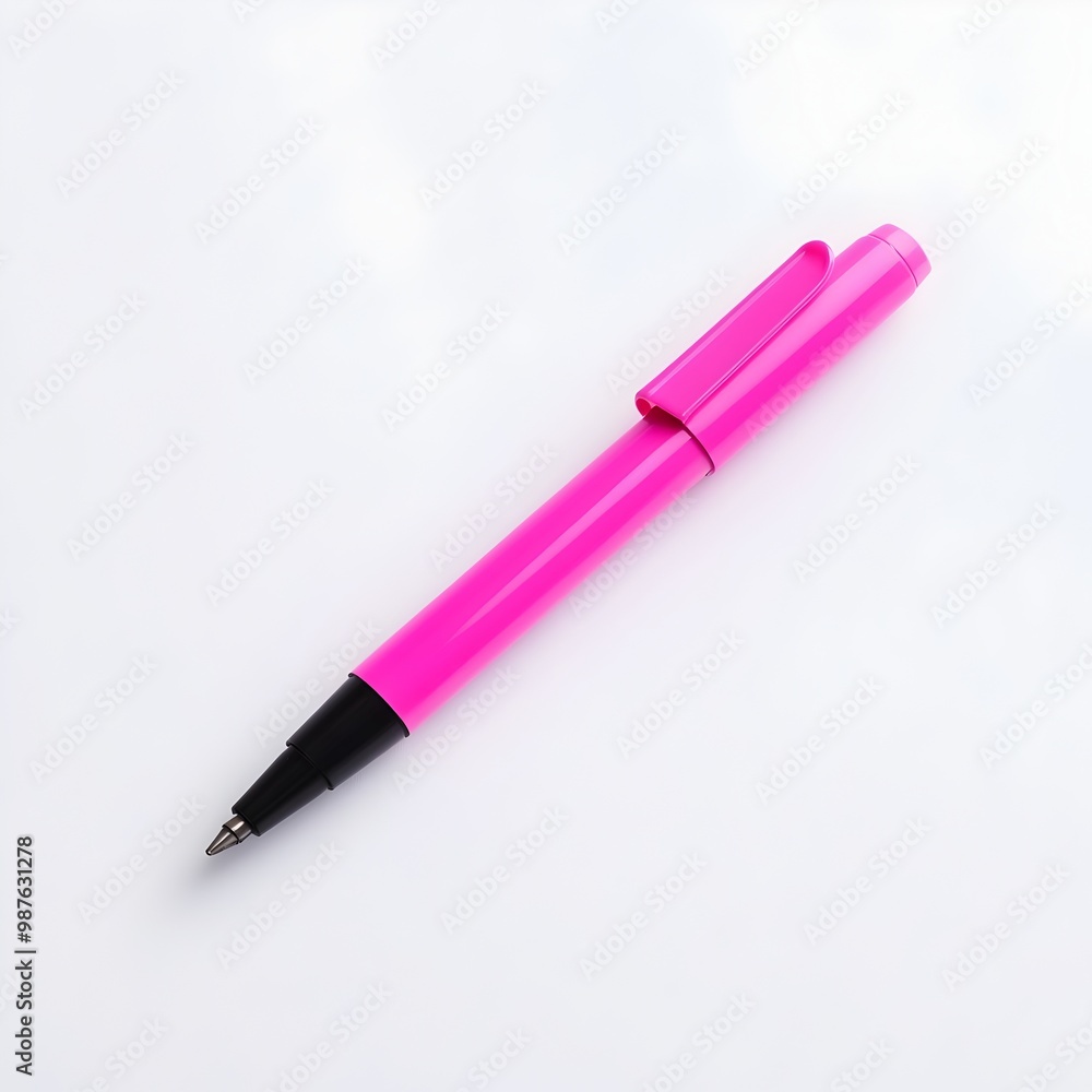 Poster pink highlighter marker on plain white background in minimal style