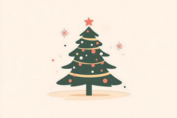 A minimalist flat art design of a Christmas tree, featuring simple lines and shapes to represent the festive symbol. 