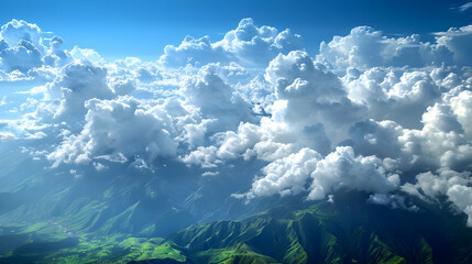 Stunning Aerial View of Mountain Range with Fluffy Clouds