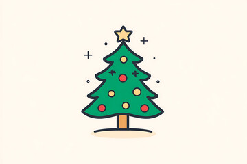 A minimalist flat art design of a Christmas tree, featuring simple lines and shapes to represent the festive symbol. 