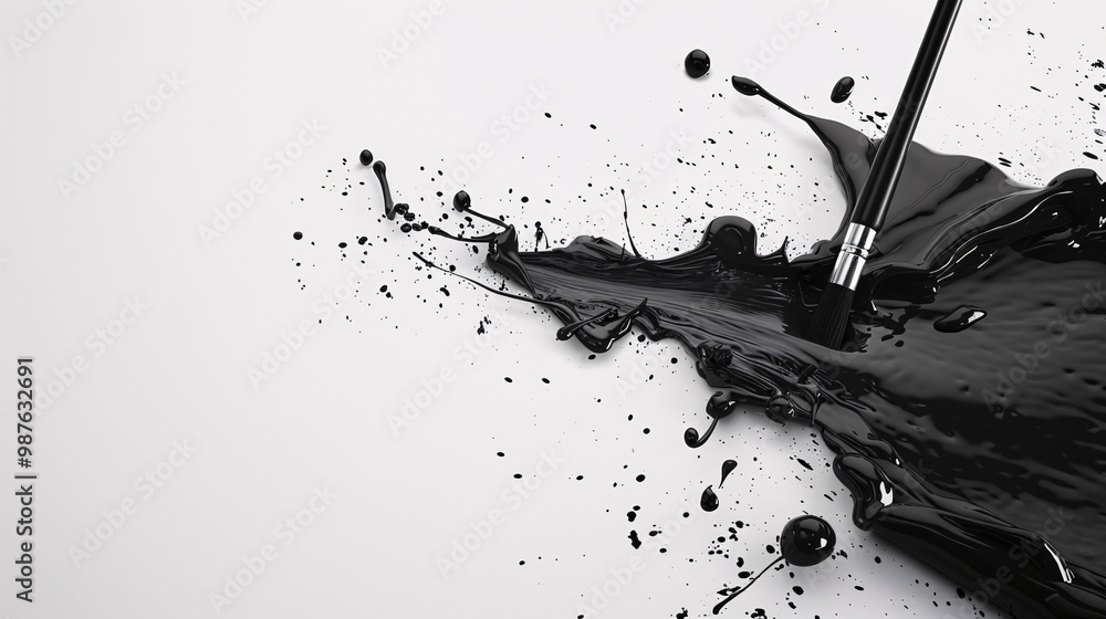 Wall mural a 3d calligrapher writing through an ink splash-shaped tear on the right. with left blank copy space