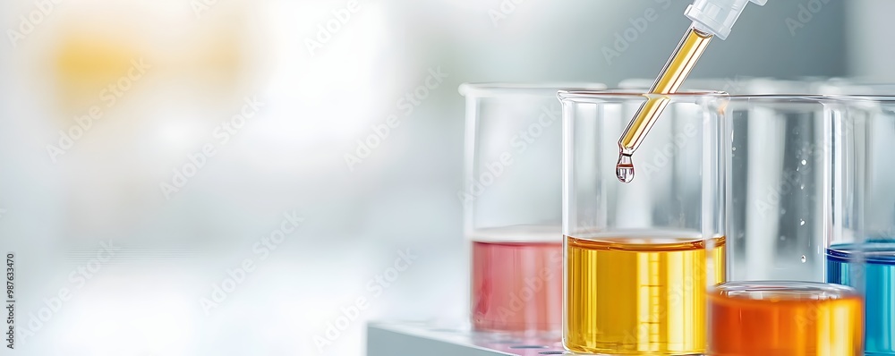 Poster precise lab experiment with pipette and beakers - focus on safety and accuracy in scientific researc