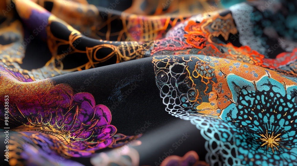 Aufkleber a close-up of a colorful fabric with a floral pattern. the fabric is soft and flowing, and the color