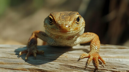 Obraz premium Close-up of a Brown Lizard on a Wooden Surface Photo