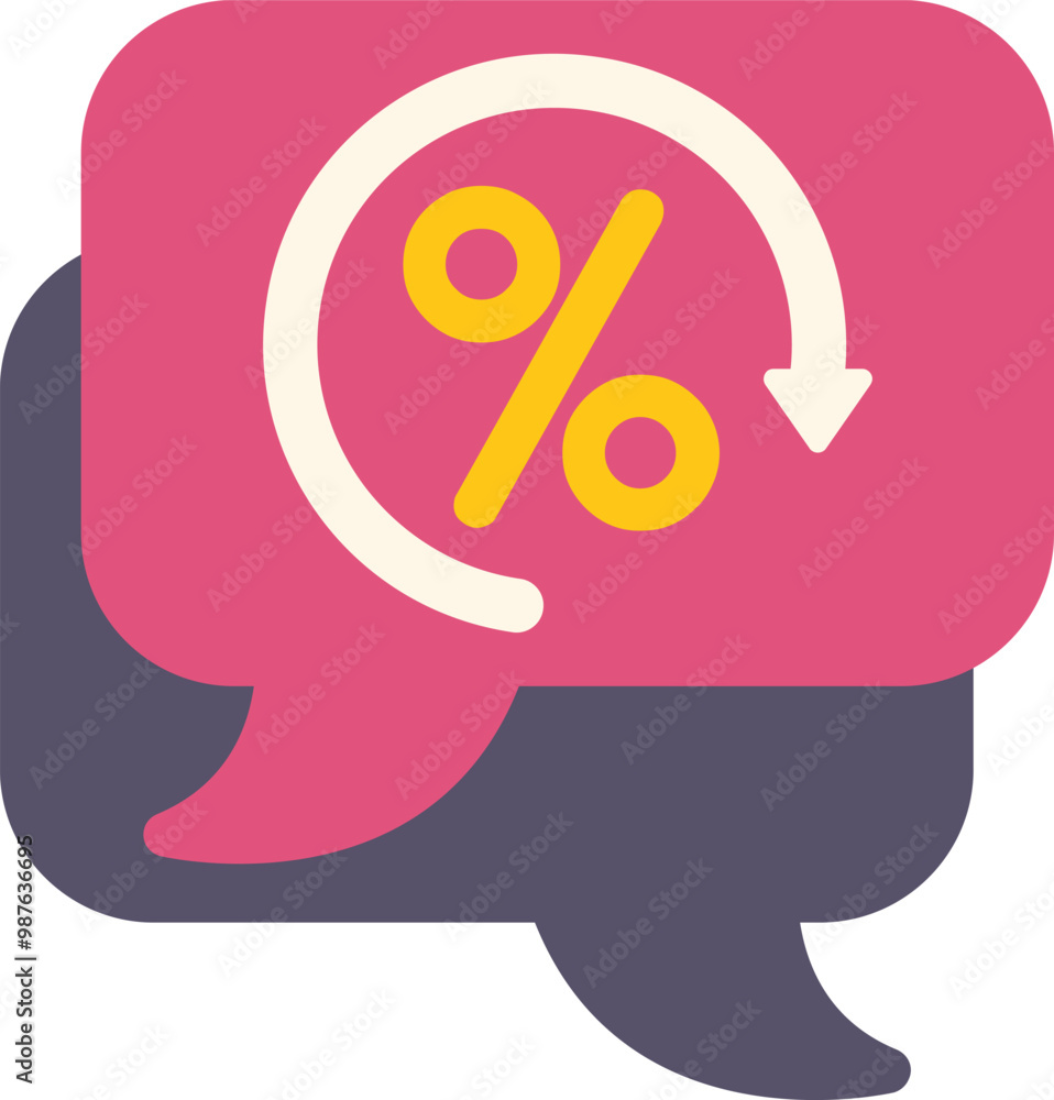 Poster simple icon of a speech bubble showing percentage symbol with downward arrow representing cashback c