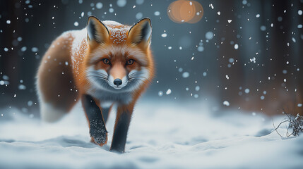 A fox walking in a special background.