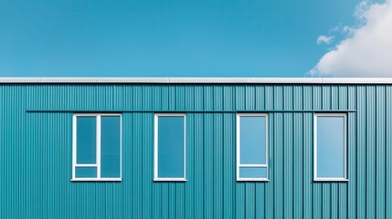Fototapeta premium Sleek factory building with a flat roof and uniform metal cladding, contemporary minimalist architecture