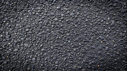 Rough asphalt texture with dark, gritty surface, showcasing small stones and rugged appearance. This image captures essence of durable and weathered road material