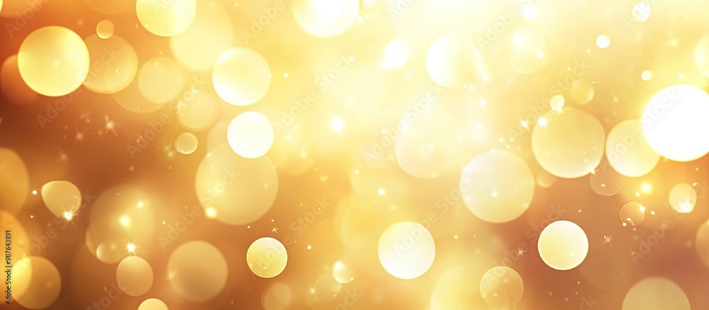 Poster a shimmering golden abstract background with soft bokeh lights.