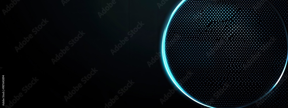 Poster a futuristic, abstract design featuring a circular pattern with glowing edges on a dark background.
