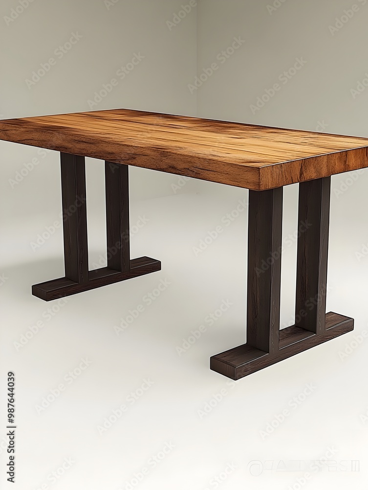 Poster sleek and stylish minimalist rectangular dining table with a solid wooden top perfect for adding a t