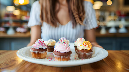 woman holding a cupcake