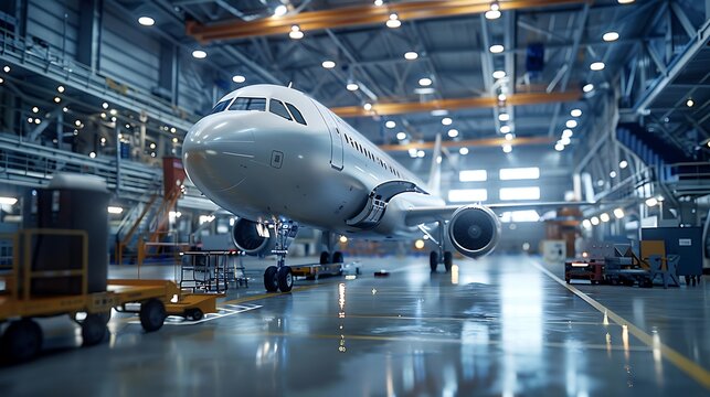 AI-enhanced assembly line in an aerospace manufacturing facility, optimizing component production and assembly.