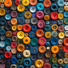 Fototapeta premium Colorful buttons in circular arrangement against dark background 