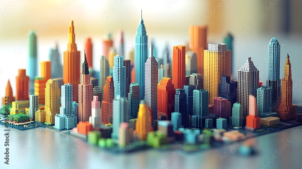 Poster a colorful miniature cityscape captures the charm of modern architecture in a playful model.