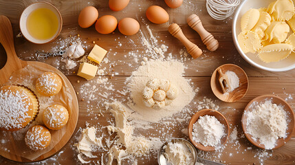 cookies with chocolate, cooking cake on the table and baking cake ingredients.