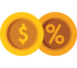 This illustration shows two gold coins with dollar and percentage symbols, representing the connection between money and interest rates