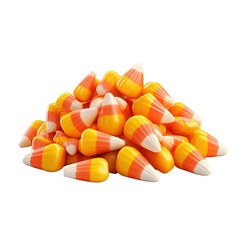 A vibrant pile of colorful candy corn, perfect for Halloween or festive celebrations, showcasing autumnal treats and sweets.