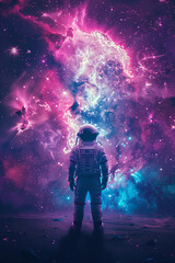 Obraz premium A astronaut standing in front of an exploding nebula 