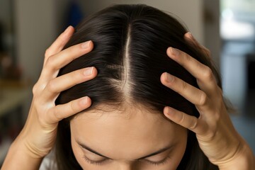 Fototapeta premium person showing her hair scalp 