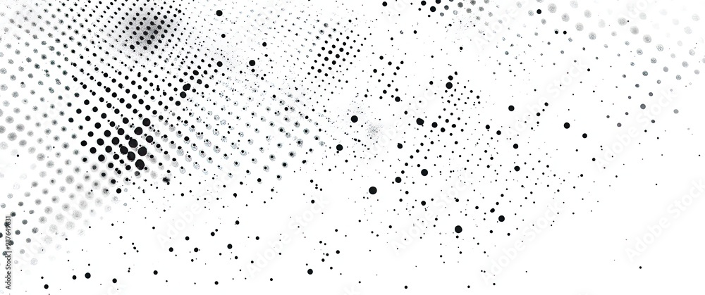Poster a textured pattern of black dots on a white background, creating a dynamic visual effect.
