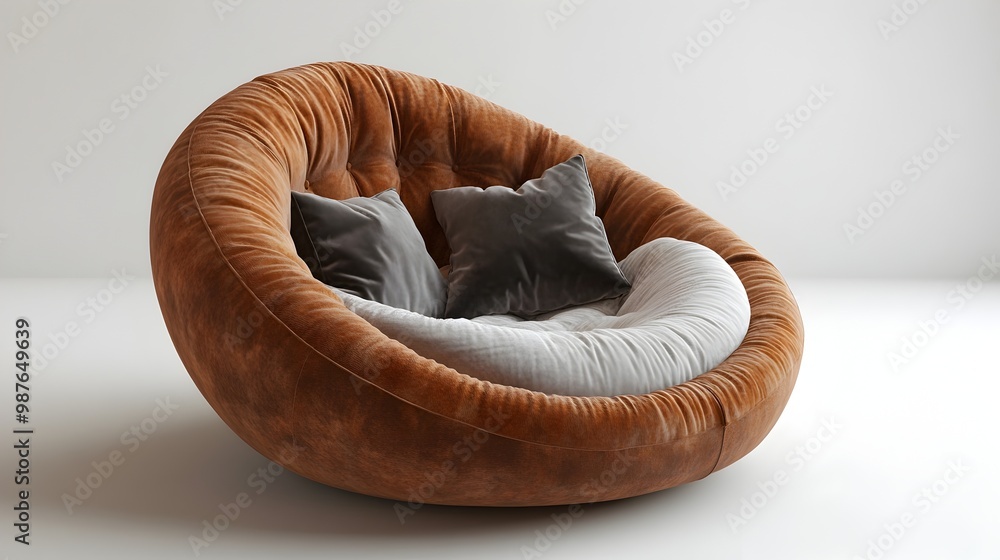 Poster soft and plush bean bag chair photographed in minimalist 3d rendering with isolated white background