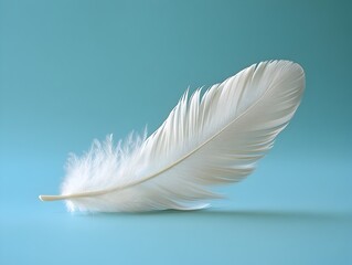 Fototapeta premium Soft White Feather Floating on Serene Blue Background