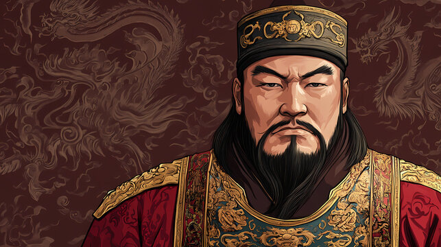 Portrait of genghis khan, mongolian emperor. high quality illustration. Mongolian Empire. Illustration