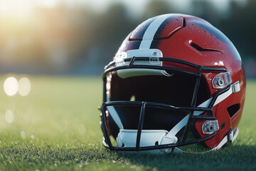 american football helmet on grass