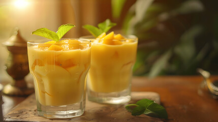 Fototapeta premium Refreshing Mango Smoothie with Mint Leaves