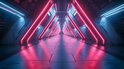 Neon Lights in a Futuristic Tunnel 3D Illustration