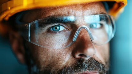 A focused industrial worker in a protective headgear and yellow rain coat, engaged in a demanding maintenance task, showcasing the diligence and precision required in industrial settings.
