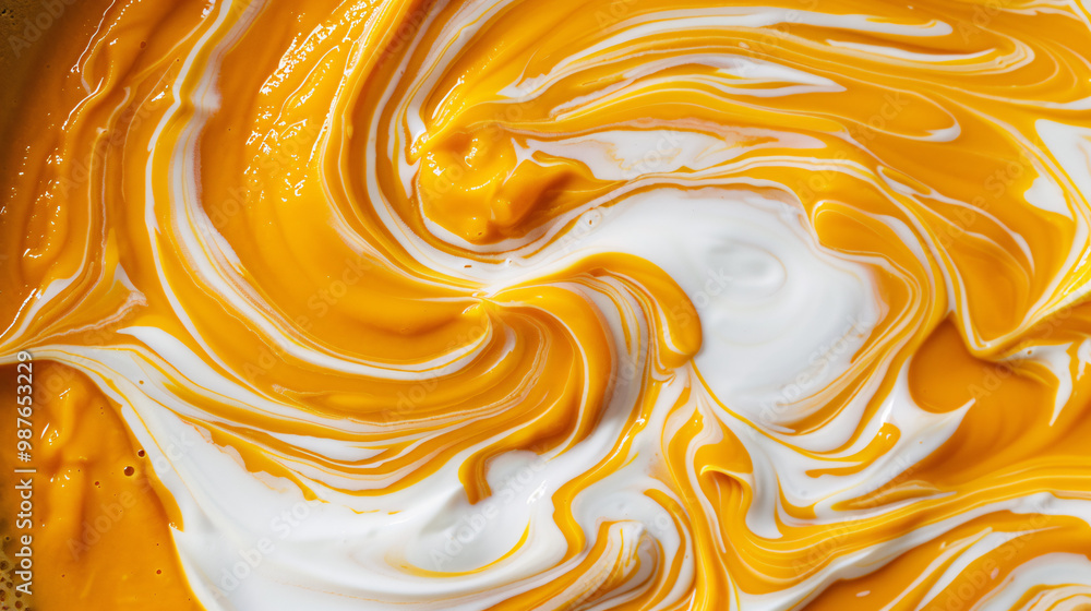 Poster a close-up and horizontal capture of a silky carrot ginger soup with a swirl of coconut cream. the r