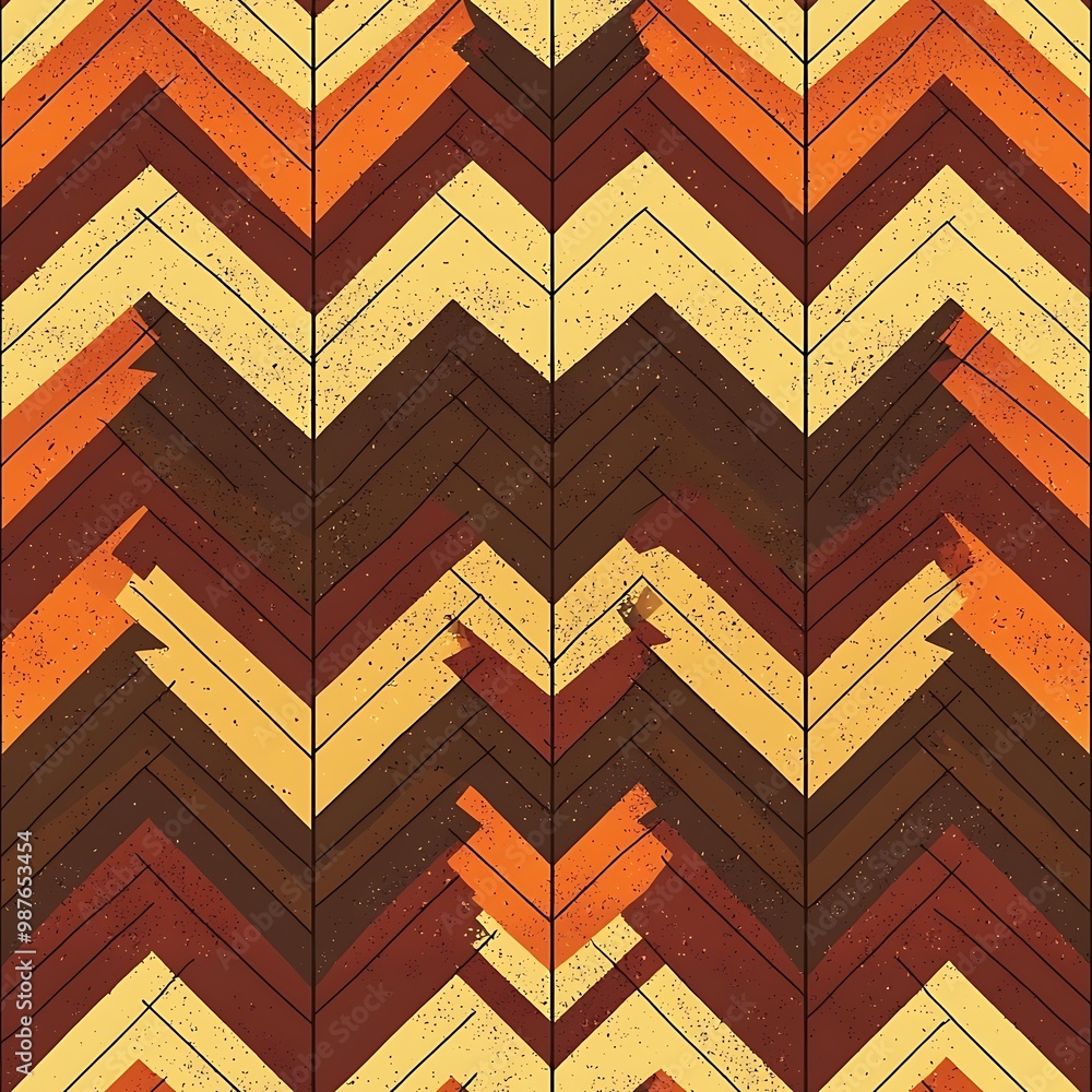 Aufkleber a warm-toned geometric chevron pattern with a vintage texture evokes a nostalgic feel.