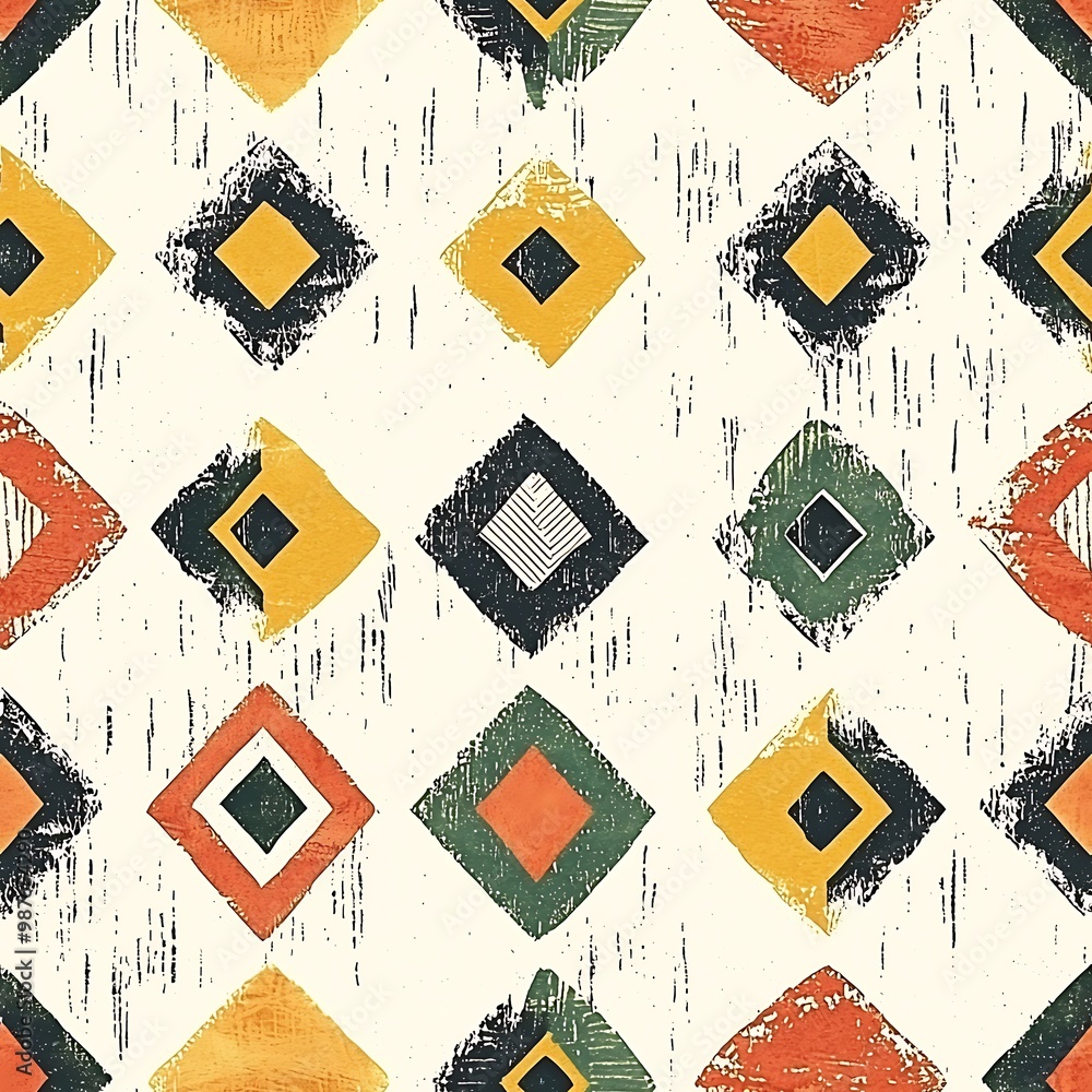 Poster a bold, seamless abstract geometric pattern with dynamic shapes and vibrant colors.