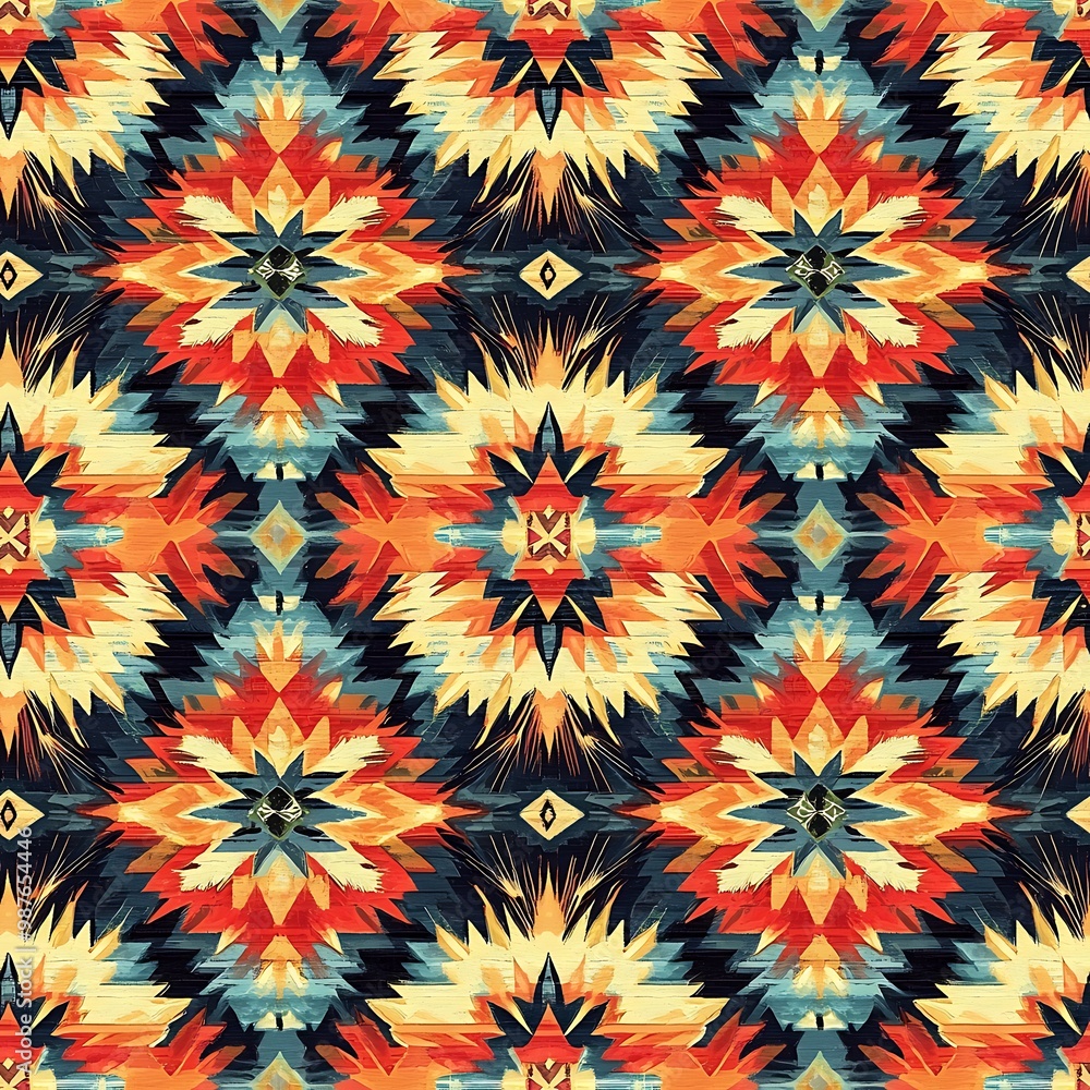 Aufkleber a vibrant abstract geometric pattern bursts with bold colors and dynamic shapes.