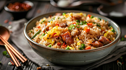 Delicious Pork Fried Rice with Vegetables Asian Cuisine