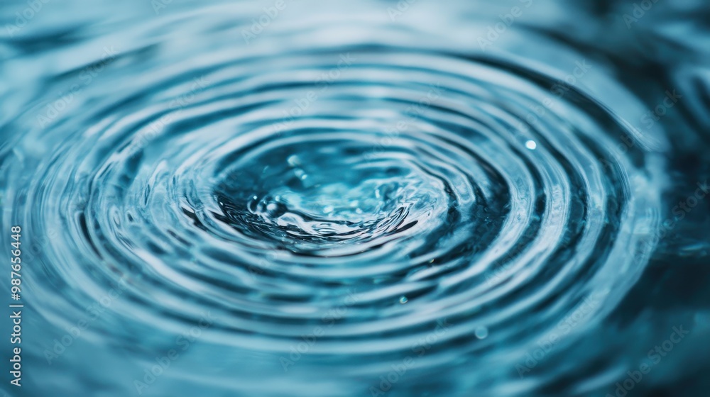 Poster a detailed shot of rippling water with a droplet creating perfect concentric circles. this image cap