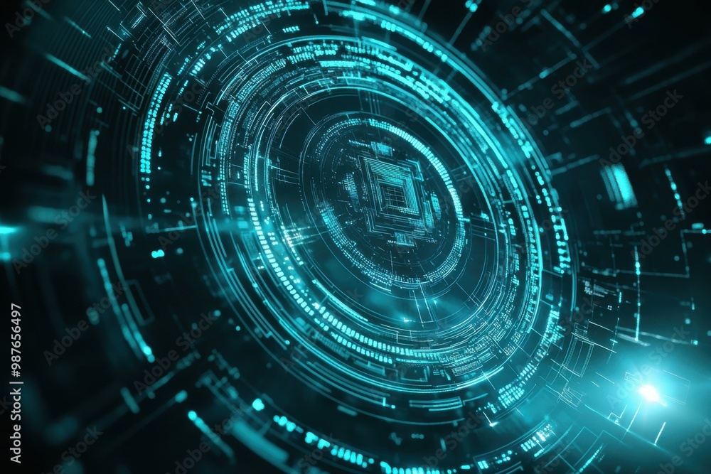 Poster dynamic and futuristic digital background with glowing circular interface elements