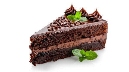 piece of cake, Chocolate cake on isolated white background.