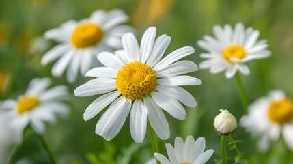 Obraz premium White Daisy Flower with Yellow Center in a Field
