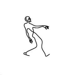 Naklejka premium Single line vector drawing of zombie in motion on two legs with outstretched arm creating minimalistic artistic effect