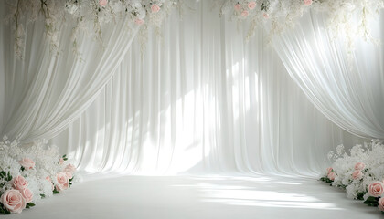 Elegant Floral Arrangement of Roses and flowers as decoration: Wedding Interior Background, Invitation Card Template, Celebration Wallpaper, with Space for Text for Weddings, Anniversaries, and Events